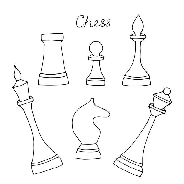 Набор шахматных фигур векторные иллюстрации ручной рисунок каракулей