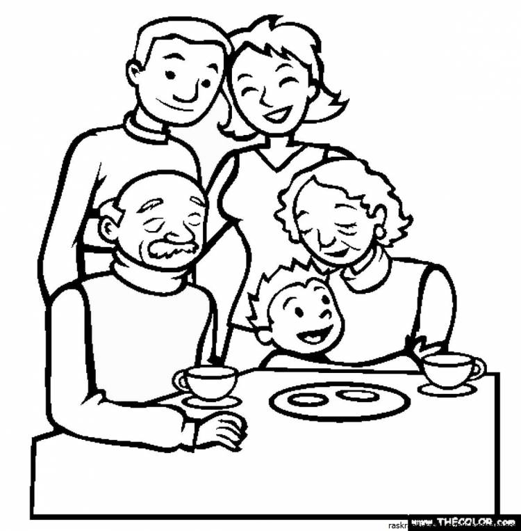 Семья за столом раскраска для детей