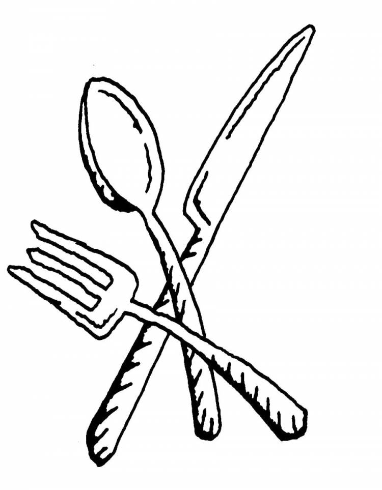 Раскраски над, Раскраска Вилка ложка и нож посуда кухные принадлежности ложка