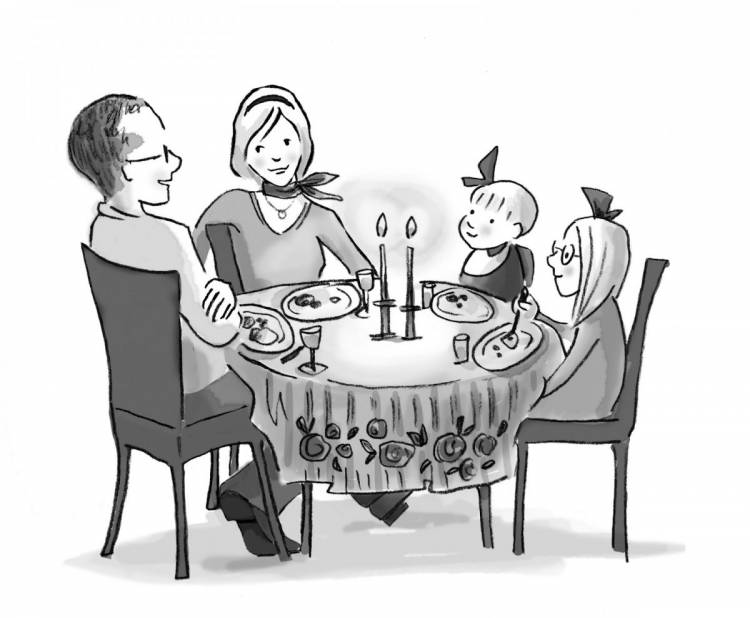 Семья за столом рисунок карандашом