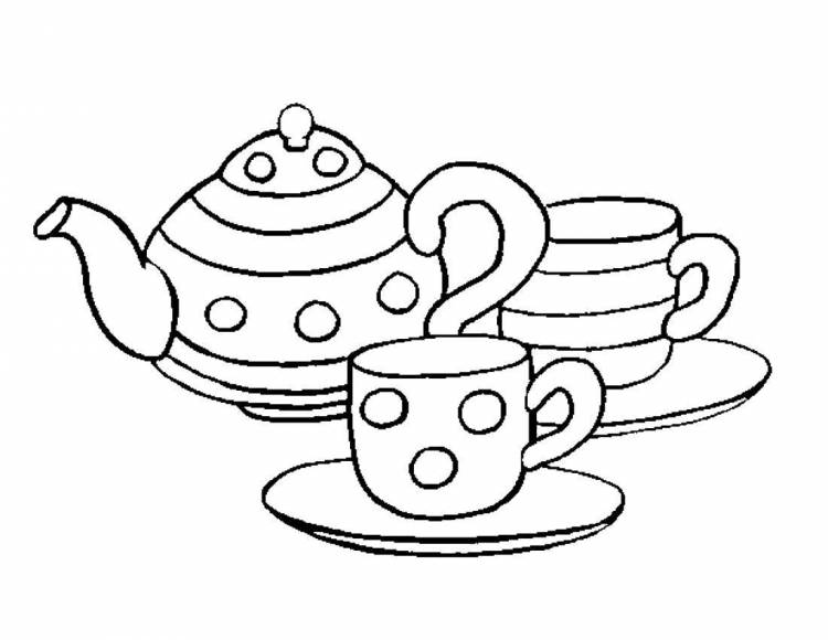 Раскраски Раскраска Чайник кружки и блюдца посуда, скачать распечатать раскраски