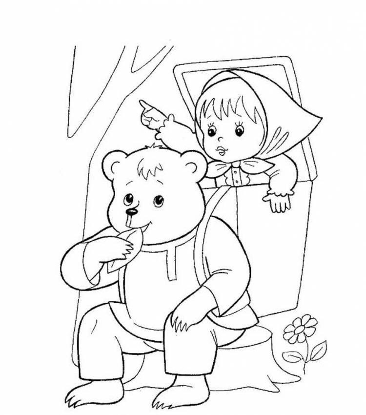 Раскраски из сказки Маша и Медведь для детей распечатать бесплатно