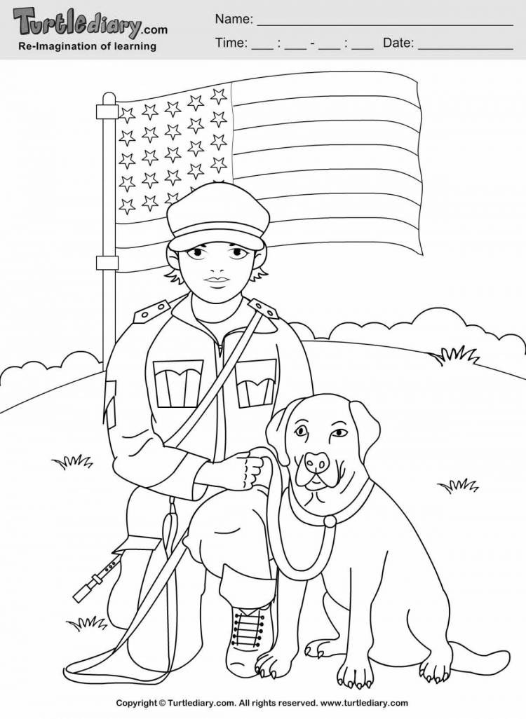 Раскраски Солдат с собакой 