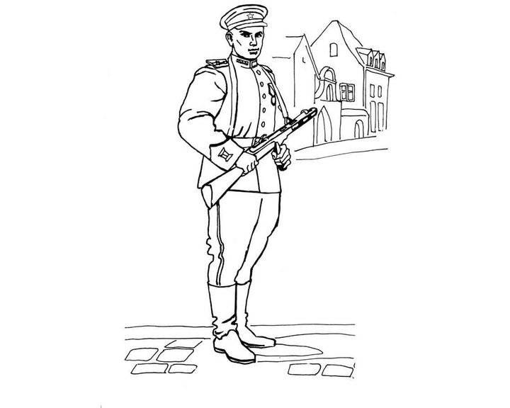 Рисунок солдат на посту для детей раскраска 