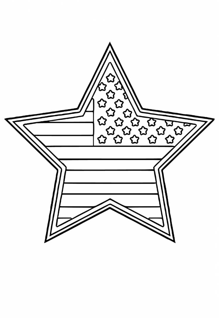 Раскраска Американский Флаг Звезда Распечатать Бесплатно для Взрослых и Детей