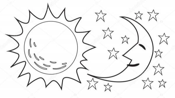 Картинки луна и солнце для детей раскраска 