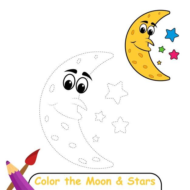 Раскрась лунные звезды раскраска для детей лунная звезда векторная графика