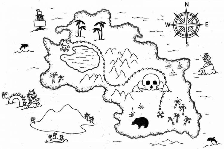 Раскраски Карта пиратских сокровищ 
