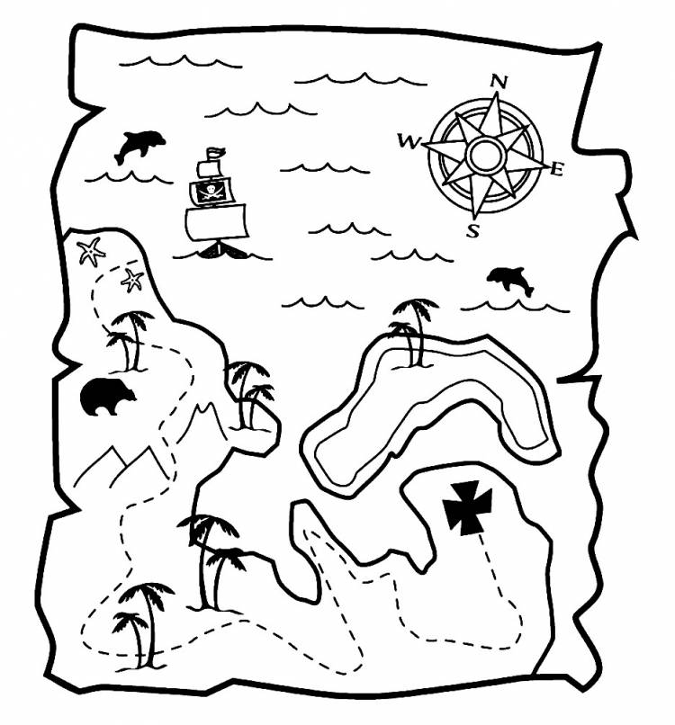 Раскраски для детей и взрослых хорошего качестваРаскраска пиратская карта сокровищ