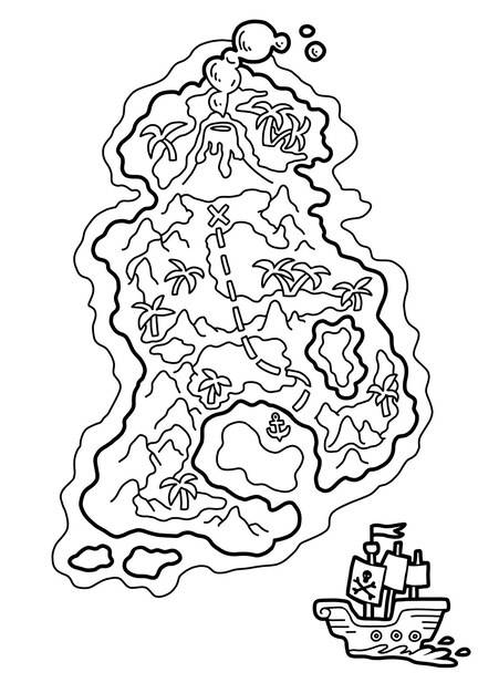 Книжка-раскраска для детей пиратская карта с тропическим островом