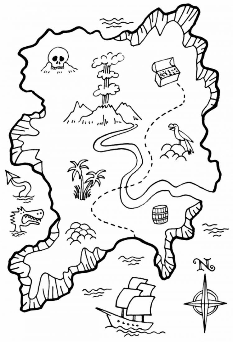 Раскраски Карта сокровищ для детей 