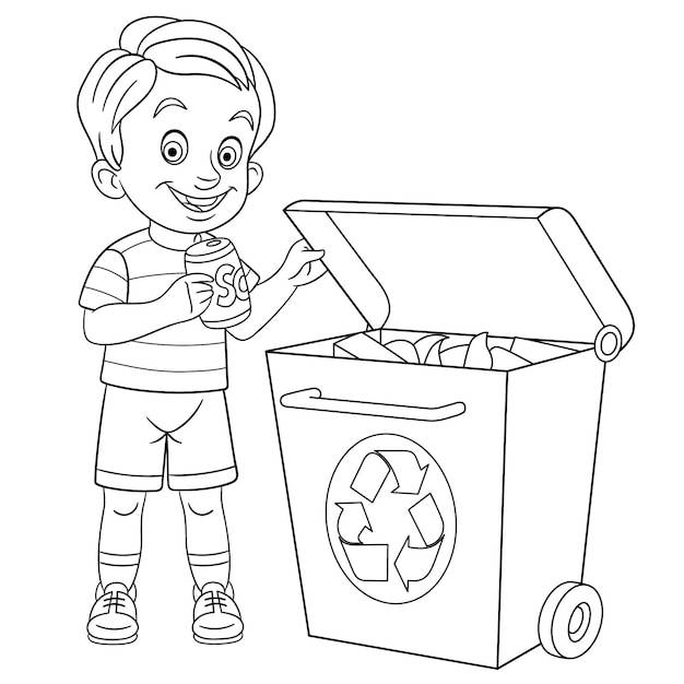 Милый мальчик сортирует свой мусор