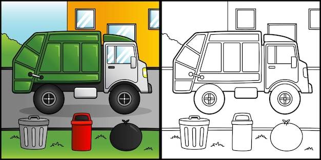 Раскраска мусоровоз транспорт иллюстрация