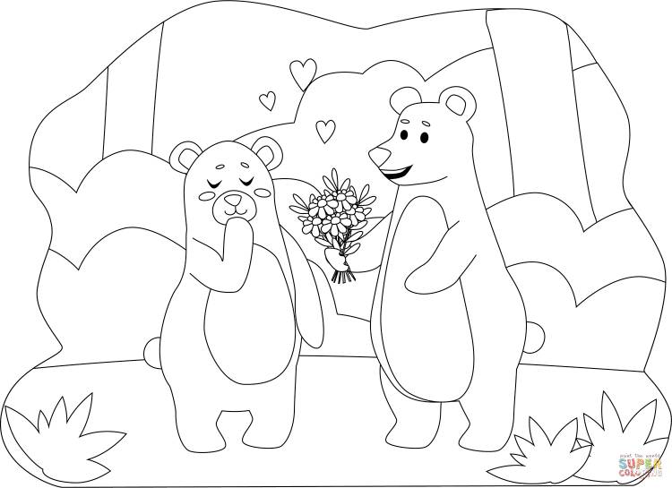 Раскраска Медведи в любви
