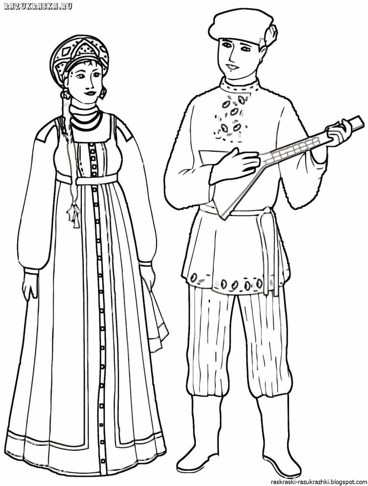 Русский национальный костюм раскраска для детей
