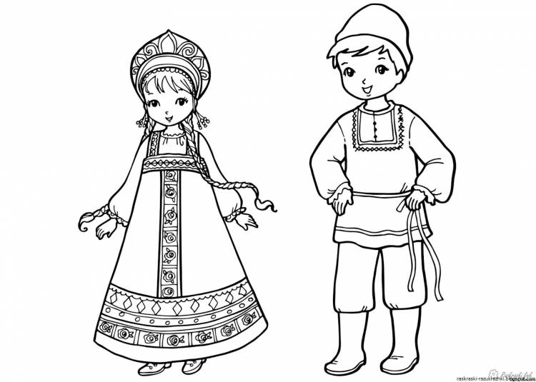 Русский национальный костюм раскраска для детей