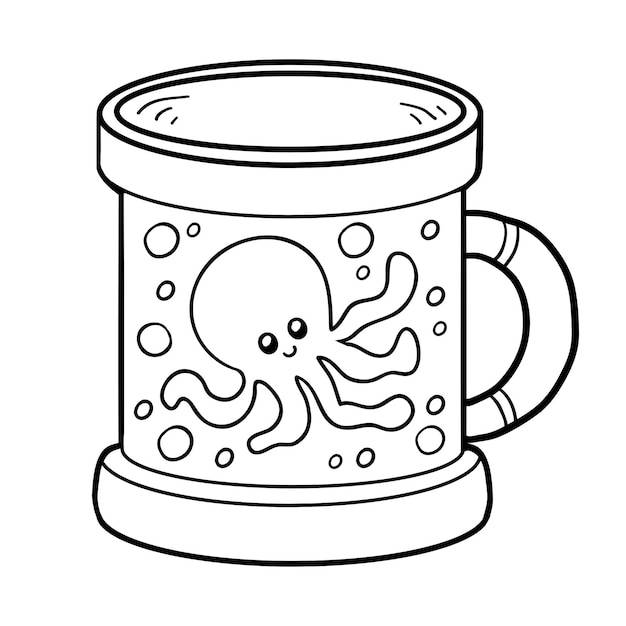 Раскраска для детей, чашка с осьминогом