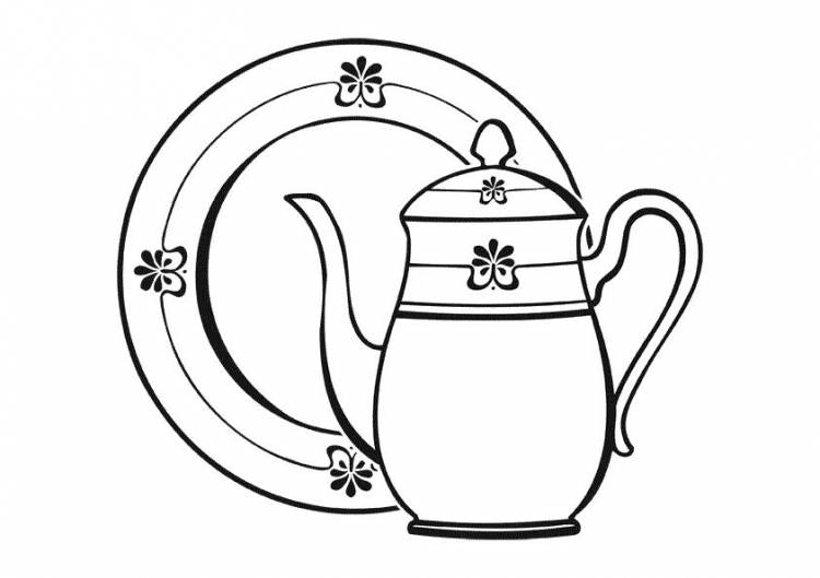 Чайник с тарелкой чайник тарелка цветы раскраски Раскраски цветы для детей