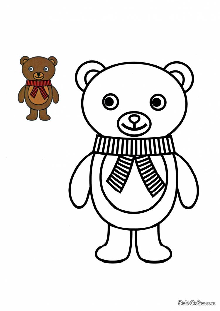Раскраска Медвежонок для малышей с цветным образцом распечатать или скачать