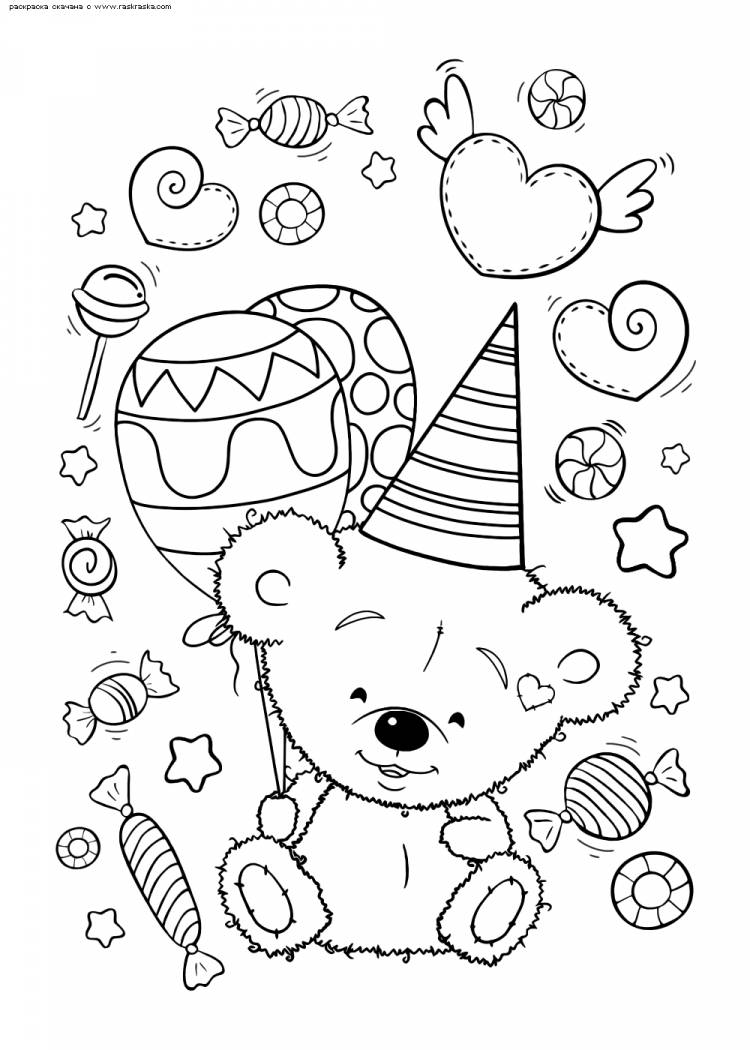 Раскраска Медвежонок на празднике