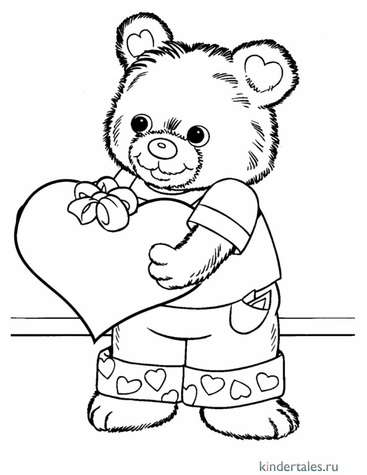 Медвежонок с сердцем» раскраска для детей