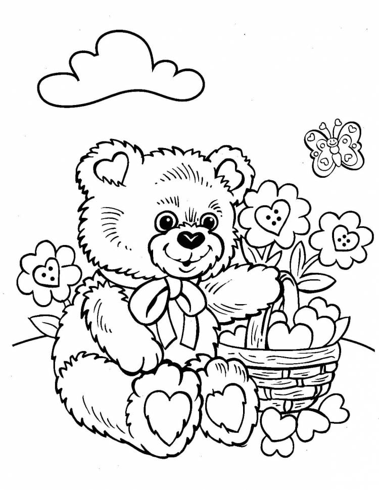 Раскраска «Медвежонок на цветочной полянке»