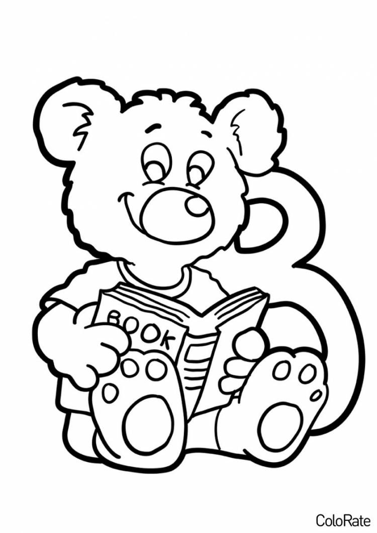 Раскраска Медвежонок с книжкой распечатать
