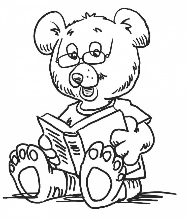 Раскраски Раскраска Мишка читает малышам, Раскраски дети