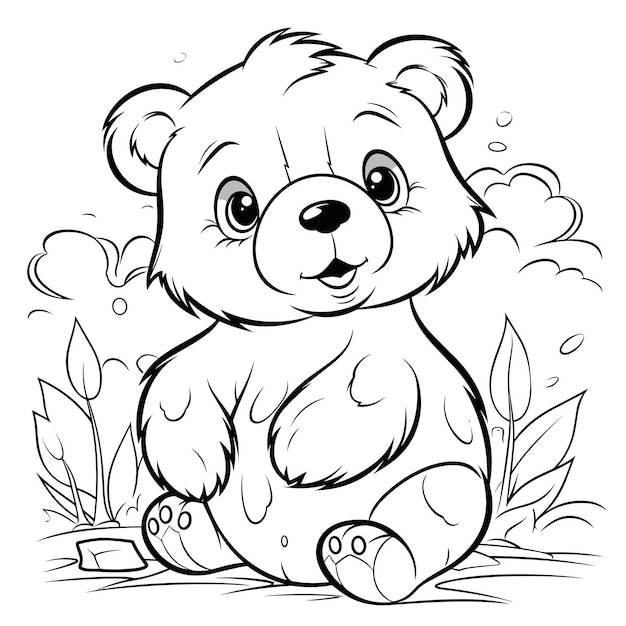 Милый медведь для детей раскраска рисованной иллюстрации контур медведя premium векторы