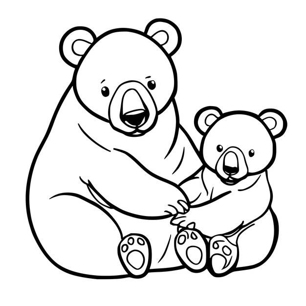 Черно-белый рисунок медведя и медвежонка раскраски милый медвежонок и медвежонок