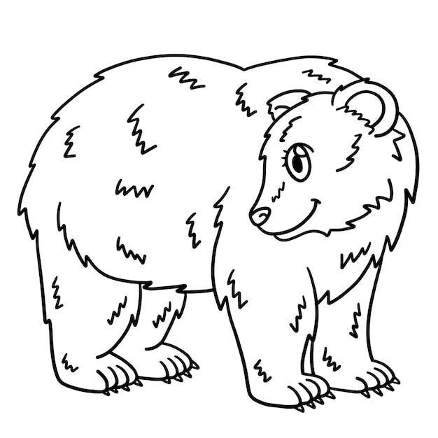 Сидящий медвежонок изолированная страница раскраски для детей