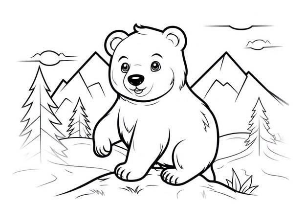 Черно-белая книжка-раскраска для детей с милым медвежонком