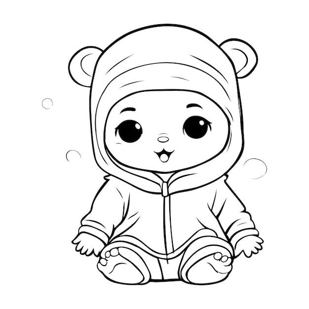 Раскраска для детей милый медвежонок в теплой одежде