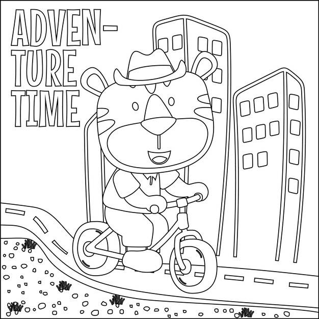 Милый медвежонок катается на велосипеде модная детская графическая книжка- раскраска