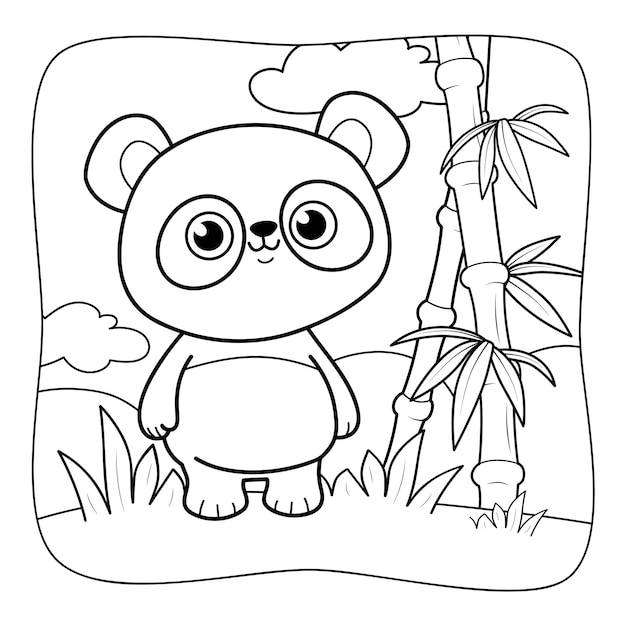 Панда черно-белая книжка-раскраска или страница раскраски для детей природа фон