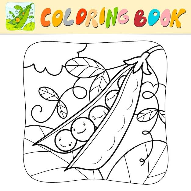 Книжка-раскраска или страница раскраски для детей горох черно-белый вектор природа фон