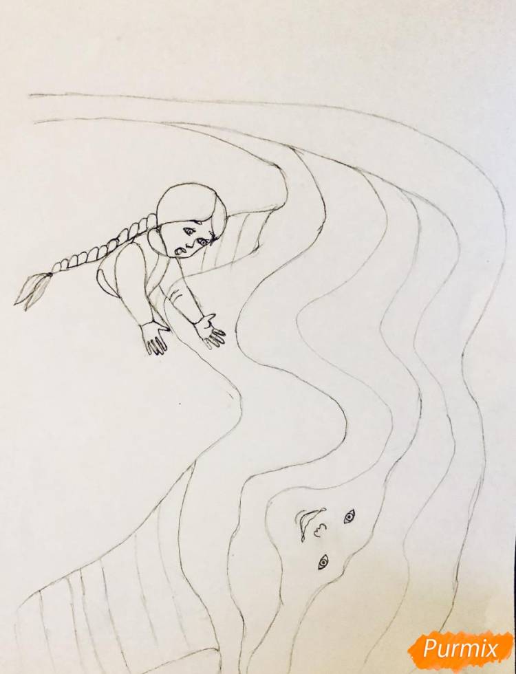 Как нарисовать Речку из сказки Гуси Лебеди карандашом поэтапно