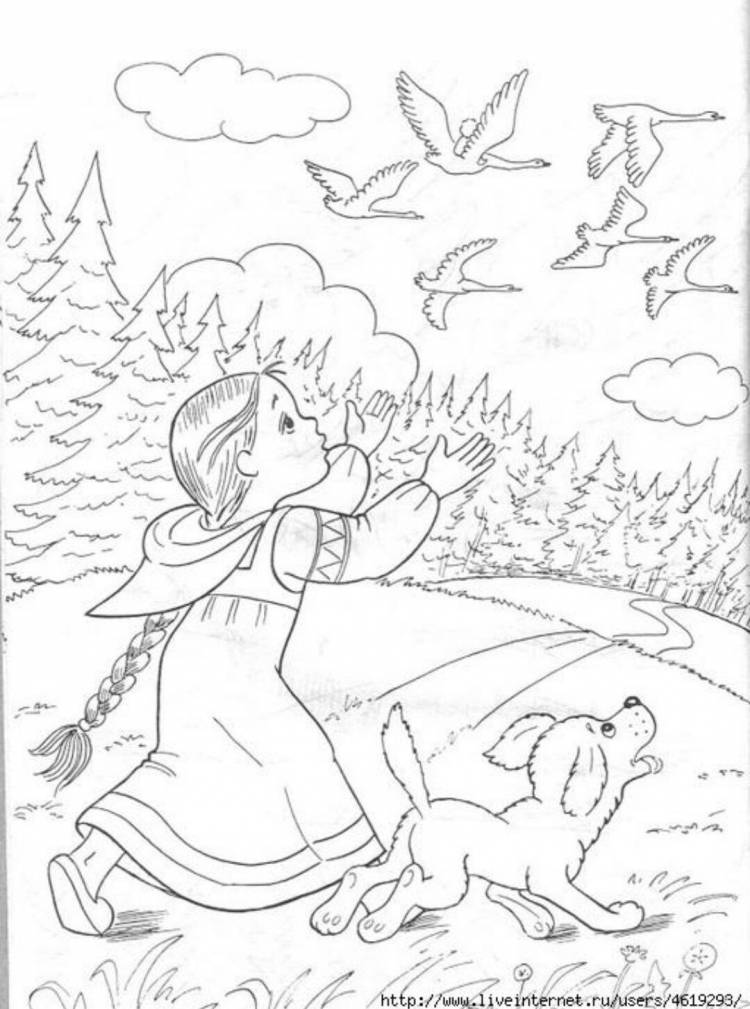 Иллюстрация к сказке гуси лебеди карандашом