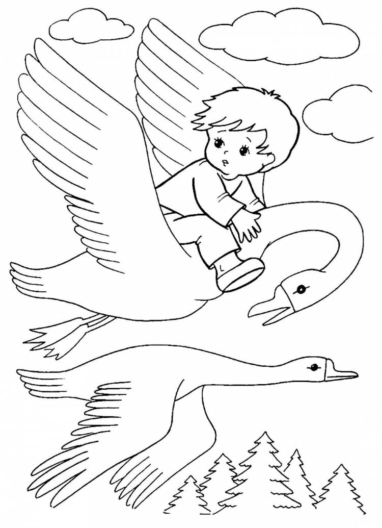 Рисунок гуси лебеди карандашом