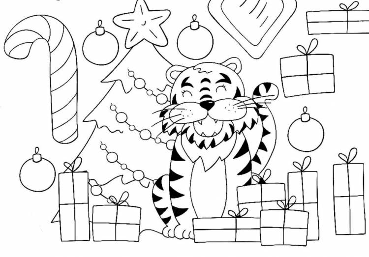 Новогодние Раскраски С Тиграми