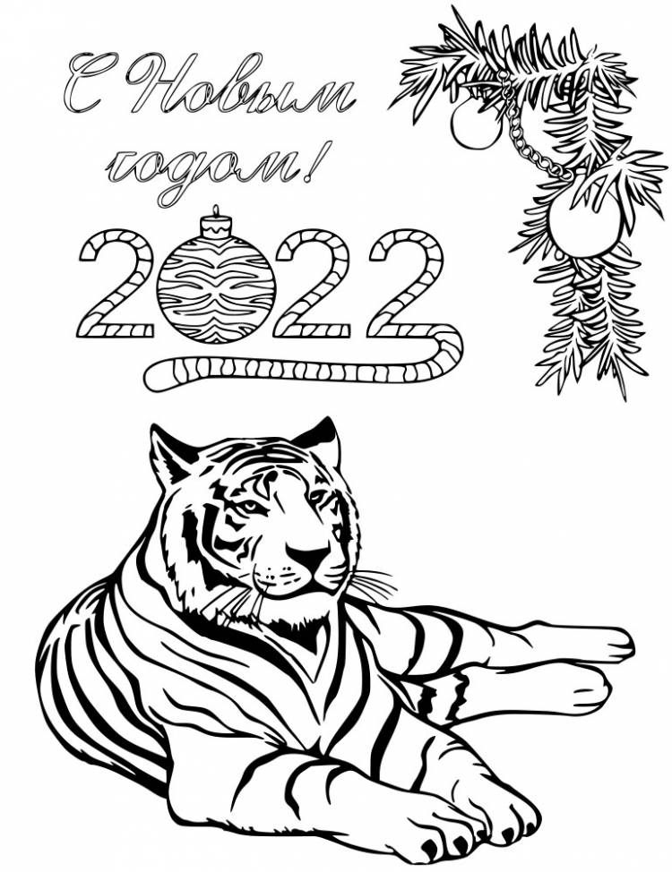 Раскраска год тигра распечатать или скачать