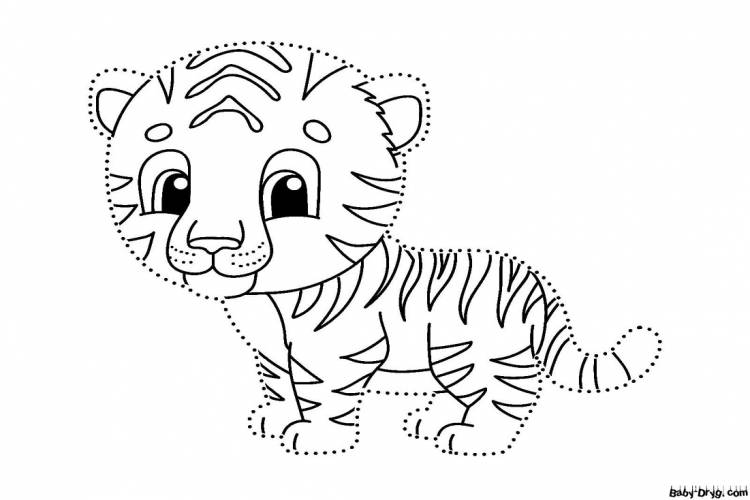 Раскраска Маленький тигр по точкам