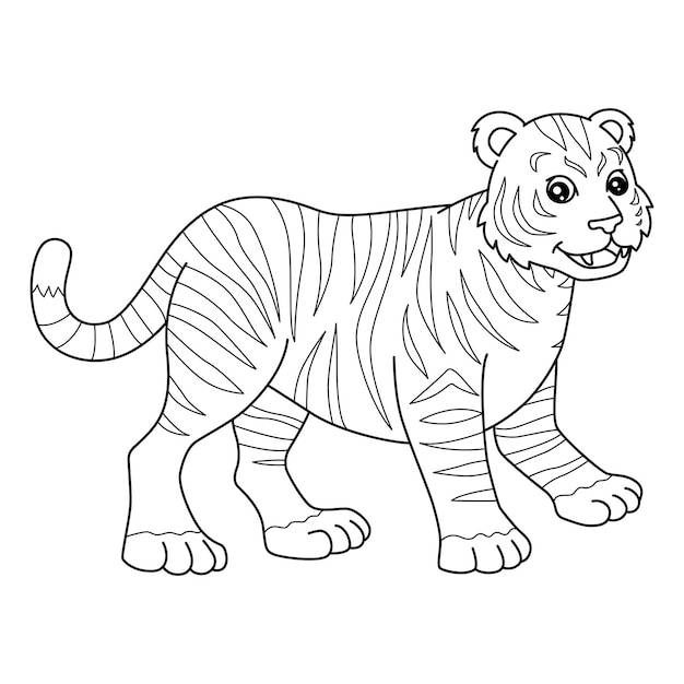 Страница раскраски тигра изолирована для детей