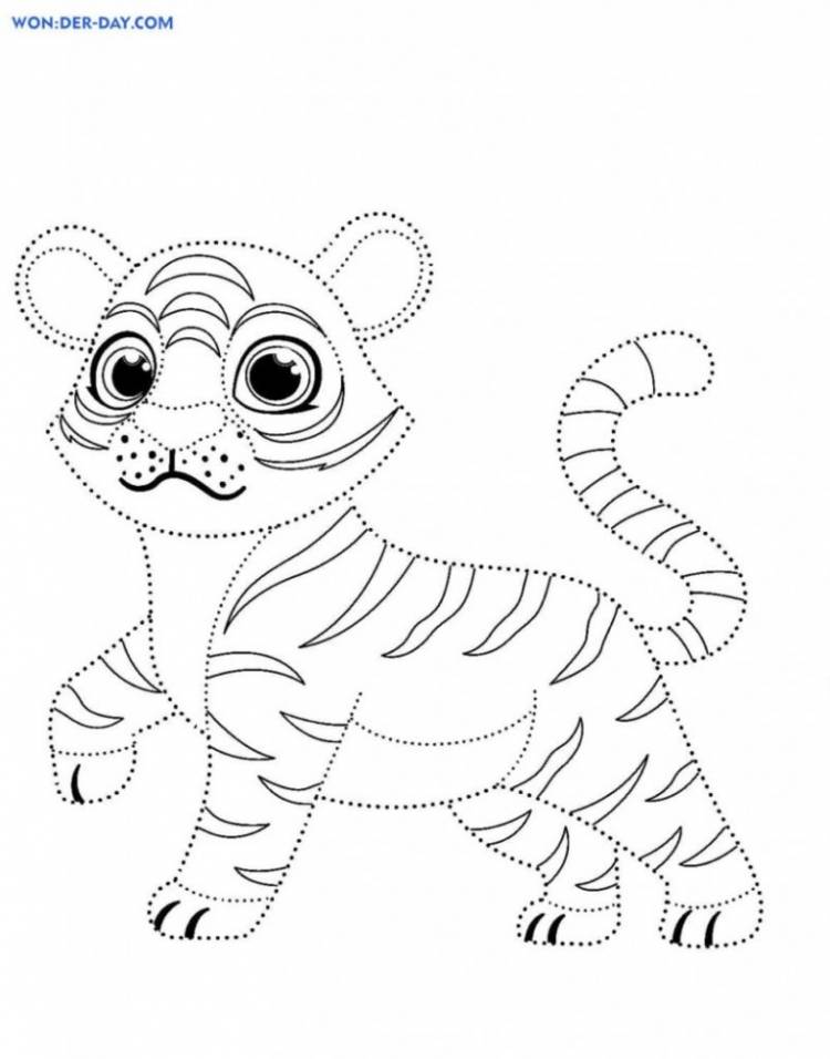 Раскраска Тигр по точкам для детей