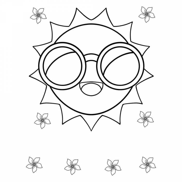 Раскраска Солнышко в очках для малышей распечатать или скачать