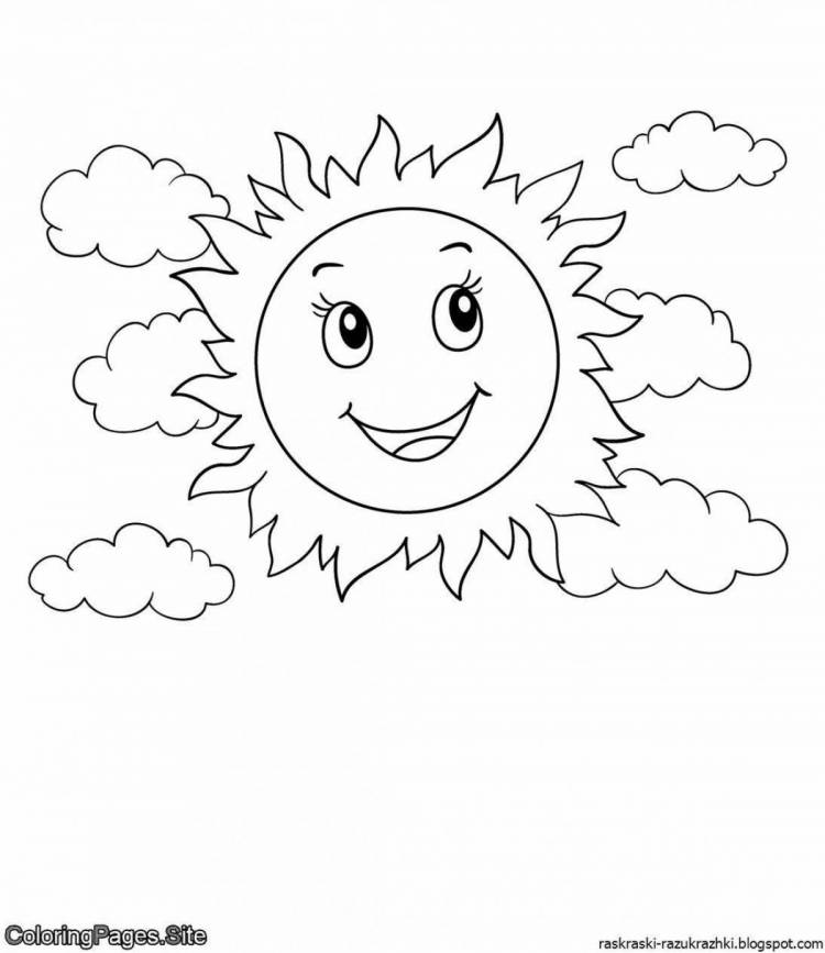 Раскраски Солнышко без лучиков для детей с улыбкой 