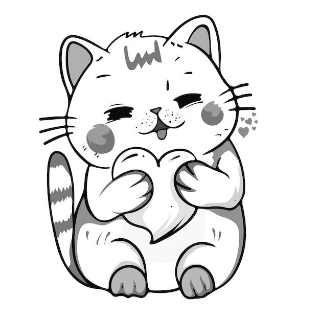 Раскраска страница контур мультфильма пушистый милый кот раскраска страница книги для детей