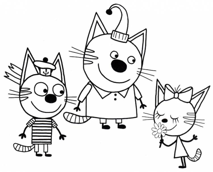 Раскраска Три Кота распечатать бесплатно, разукрашки Три Кота для детей скачать в формате А