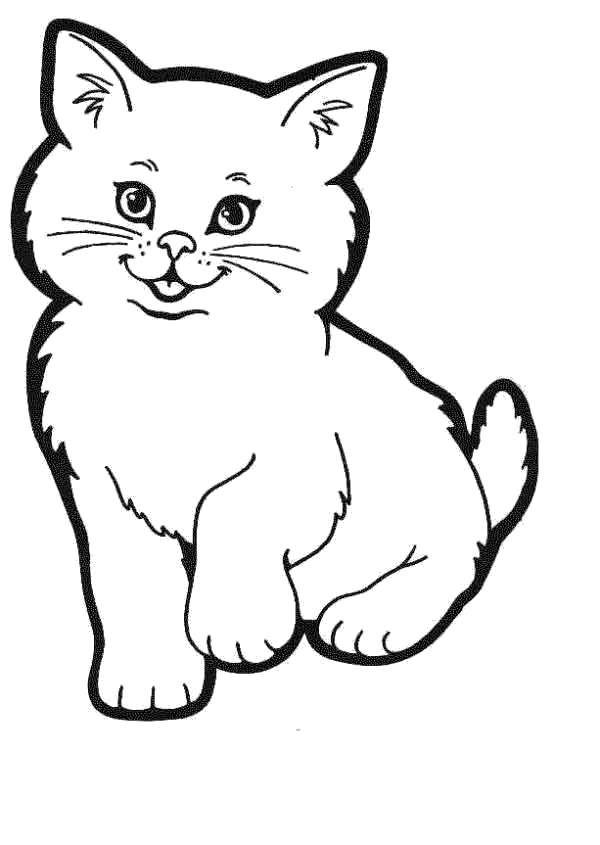 Раскраски кот, Раскраска Простые для малышей толстый кот хочет рыбку