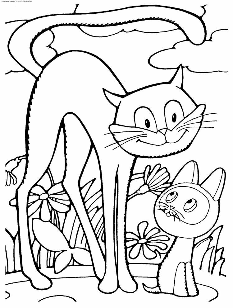 Кот и котенок гав Раскраски цветочки для детей бесплатно